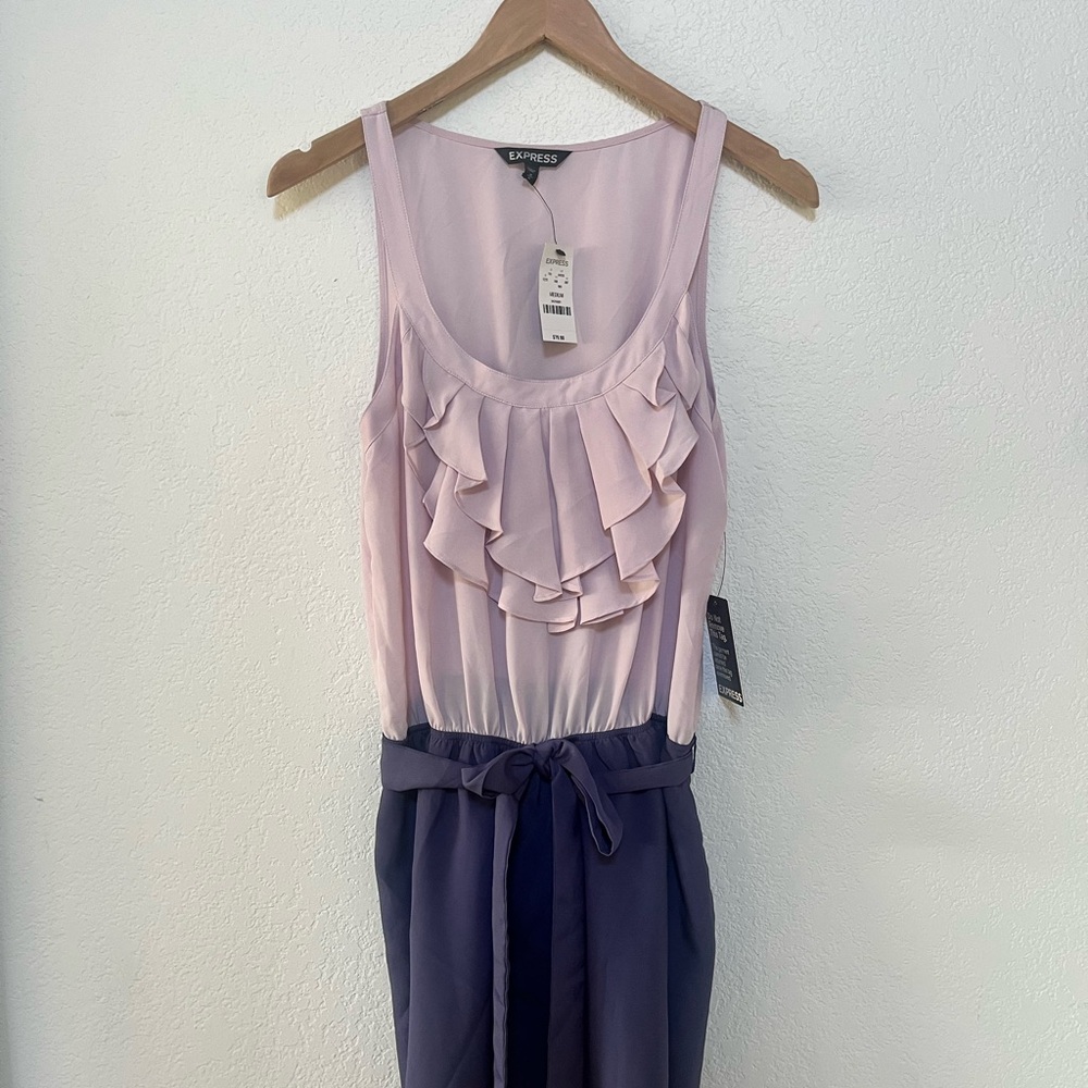 Two-tone Belted Chiffon Party Dress
